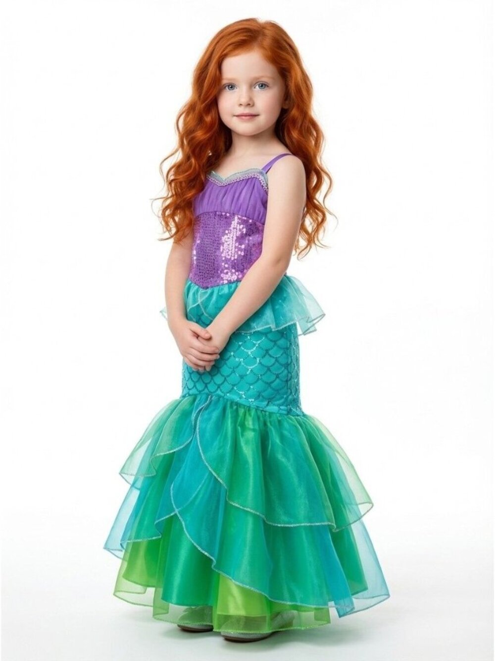 Girls Ariel Inspired Mermaid Princess Dress Costume (Size 6)